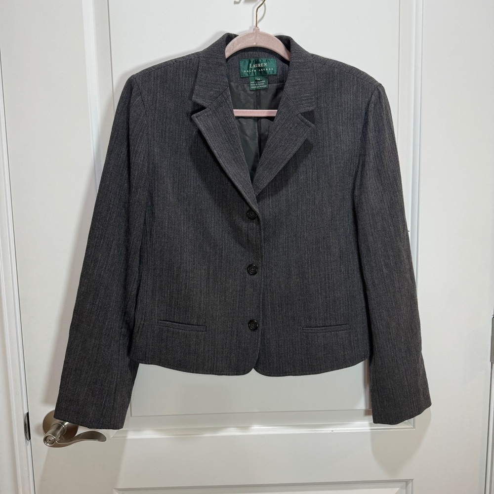 Ralph Lauren LRL Wool Blend 3 Button Blazer Jacket Women's Sz 14 Gray Academia